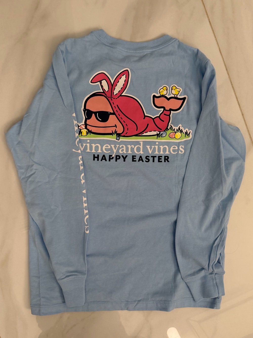 Vineyard Vines Light Blue Long-Sleeve Tee with Pink Bunny Graphic